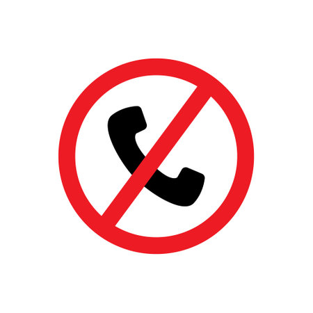 No phone call icon. Vector illustration, flat design. Red prohibition sign.のイラスト素材
