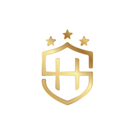 Gold shield with star icon on white background. Vector illustration. Eps 10.のイラスト素材