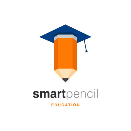 Graduation cap and pencil vector icon. School education logo template.のイラスト素材