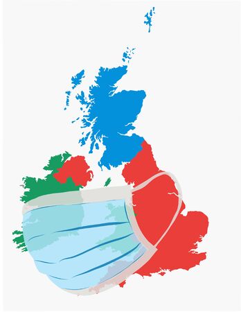 United kingdom Coronavirus protection's mask England Vector illustration covid-19 virus pandemic malady ailment trouble infirmity sickness illness novel coronavirus 2019-nCoV. coronavirus outbreak concept. covid coronavirus infection. virus cell microbe stockのイラスト素材