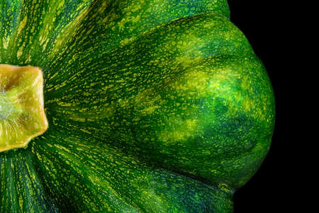 Fragment of green pumpkin on a black background