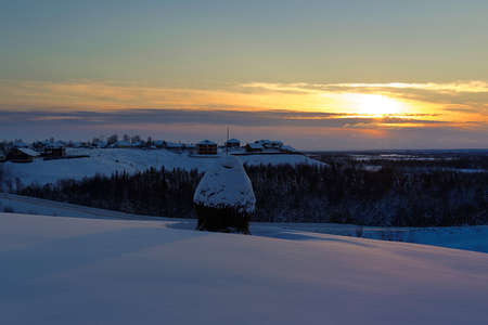 Haystack on a field of sunset, Malye Karely, Arkhangelsk region, Russiaの写真素材