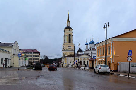 Russia, Borovsk, January 02, 2020: Annunciation Cathedral in the city center in the evening
