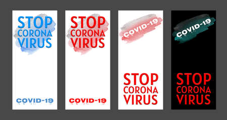 Four posters for text about coronavirus covid-19 with a white background, watercolor illustrationの写真素材