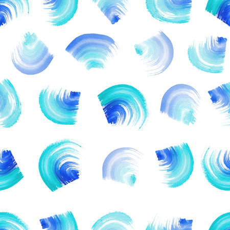 Seamless pattern of dry brush strokes in watercolor in blue colors. On white background. Suitable...