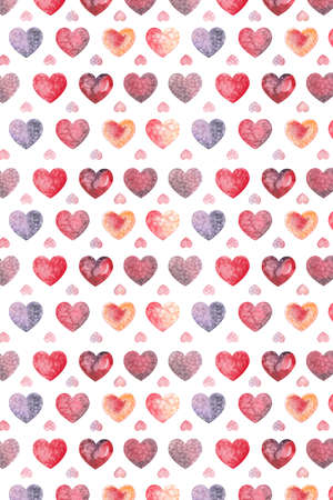 Background of red, pink and lilac hearts of different sizes. Different shades, paint stains, for...