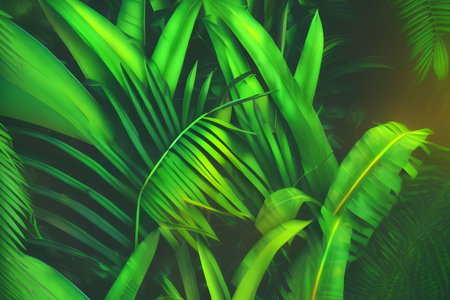 Tropical palm leaves background. 3d illustration. Nature concept - AI Generatedの素材