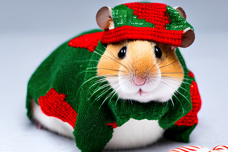 Hamster dressed in a Christmas hat and scarf on a white background - AI Generatedの素材