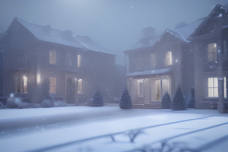 winter landscape. Houses in the snow. winter village. snowfall - AI Generatedの素材