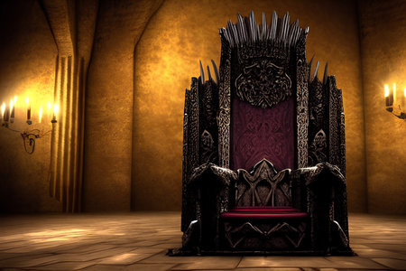 Royal throne in the dark room, - AI Generated toned imageの素材