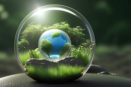 Ecology concept. Globe in the glass sphere. - AI Generatedの素材