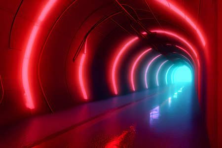 a tunnel with neon lights. - AI Generatedの素材