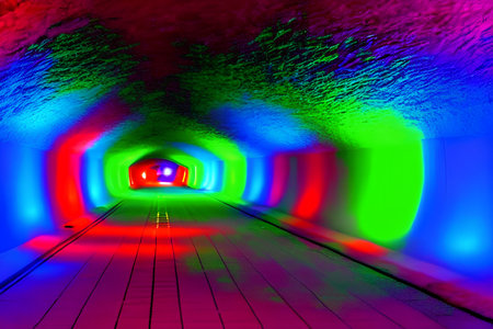- AI Generated of a tunnel with colorful lights in the background.の素材