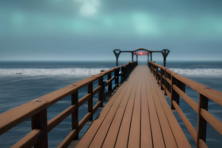 Wooden pier in the sea at sunset. selective focus. - AI Generatedの素材
