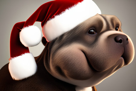 Dog in Santa Claus hat on gray background. - AI Generatedの素材