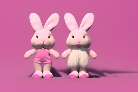 Cute pink bunny couple on a pink background. - AI Generatedの素材