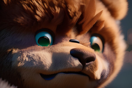 Close up portrait of a cute little lion with blue eyes in the city - AI Generatedの素材