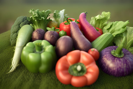 Vegetables in a basket on a green background. close-up. - AI Generatedの素材