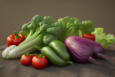 Vegetables on a brown background, - AI Generatedの素材