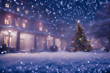 Christmas and New Year holiday background. Christmas tree in the snow. - AI Generatedの素材