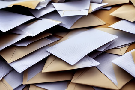 close up of a pile of paper envelopes for use as background - AI Generatedの素材