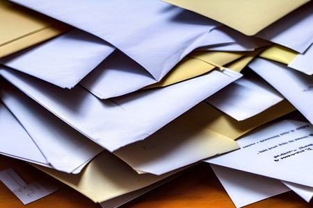 close up of a pile of envelopes on a desk in the office - AI Generatedの素材