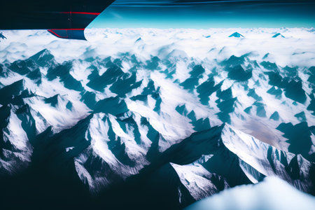 Aerial view of the snowy mountains. Beautiful winter landscape with snow covered mountains.の素材