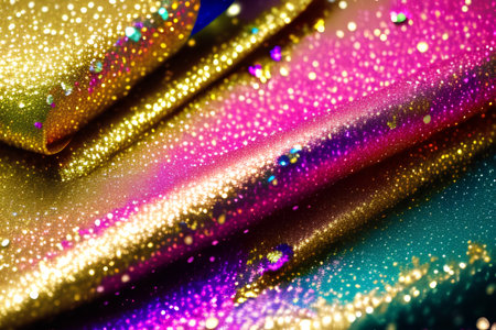 Texture, background, pattern. Fabric silk is transparent, multi-colored, shiny, with a brilliant shine.の素材