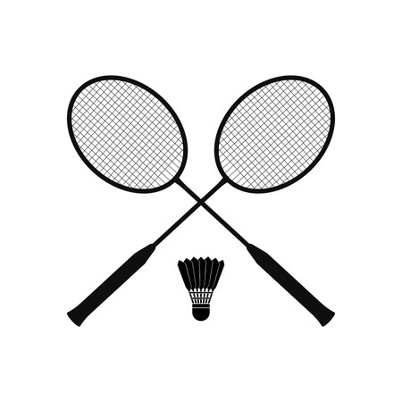 Silhouette of 2 Badminton Rackets with Shuttlecock Isolated on White Backgroundのイラスト素材