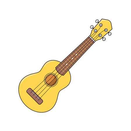 yellow ukulele isolated on white background, vector illustration, ukulele classic retro style in holiday summer concept, small guitarのイラスト素材