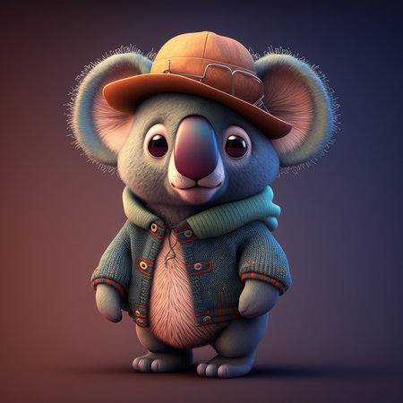 Cute koala in a hat and scarf. 3D renderingの写真素材