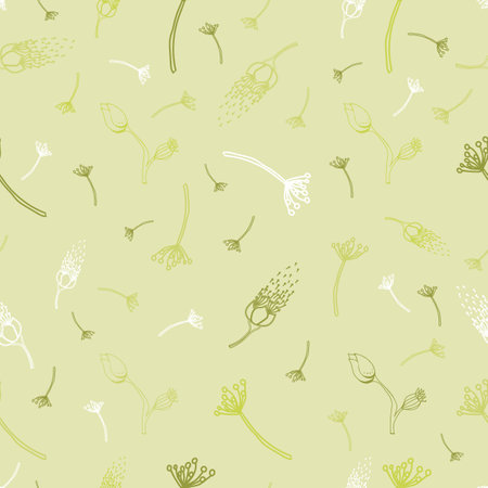 Seamless pattern with hand drawn herbs and flowers. Vector illustrationのイラスト素材