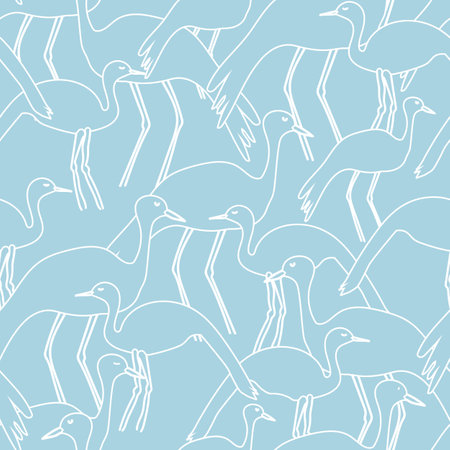 Seamless pattern with African folk art   blue crane and birds
 Vector illustration.のイラスト素材