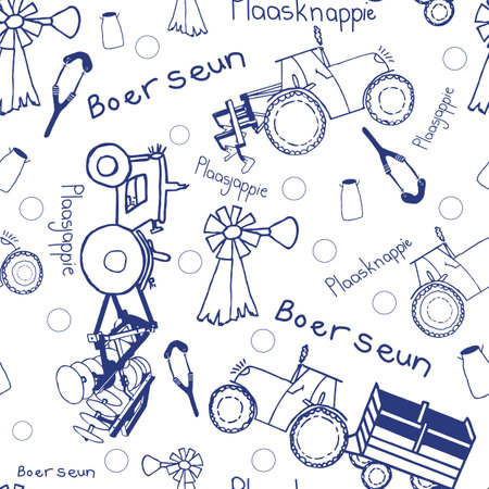 Colourfull tractors and windmills pattern backgroundsのイラスト素材