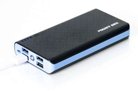Powerful Power Bank external battery for smartphones charging isolated on white background