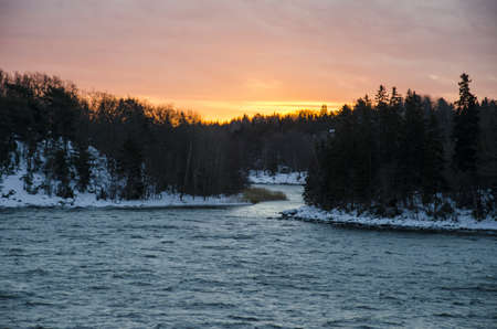 Sunrise and winter landscape in Finland - Nature - Northern Europeの写真素材