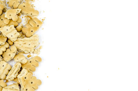 Sweet food - Bakery - Small pieces of biscuits with crumbs - Isolated on whiteの写真素材