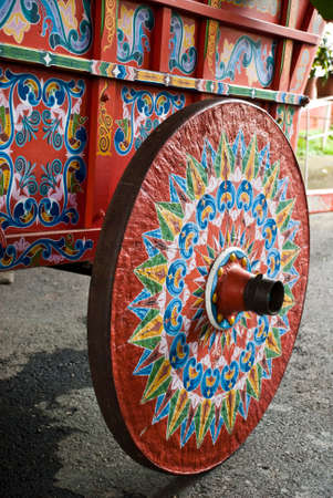 Costa Rica - Typical Decorated And Painted Ox Cart Wheel - Indigenous Cultures - Cultural Heritage of Humanityの写真素材