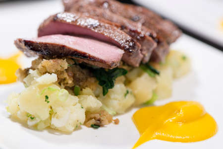 Fine Dining - Meats - Roasted Saddle Of Wild Boar With Potatoesの写真素材