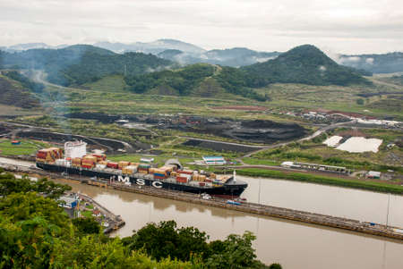 MSC Geneva Cargo Ship - Mediterranean Shipping Company Cargo Ship in Panama Canal - September 29, 2013のeditorial素材