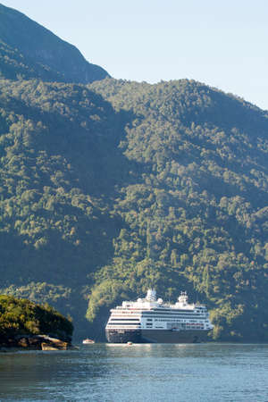 Cruise Ship - MS Zaandam Holland America Line - In Puerto Chacabuco - South America - Patagonia - The Inside Passage Of The Chilean Fjordsのeditorial素材