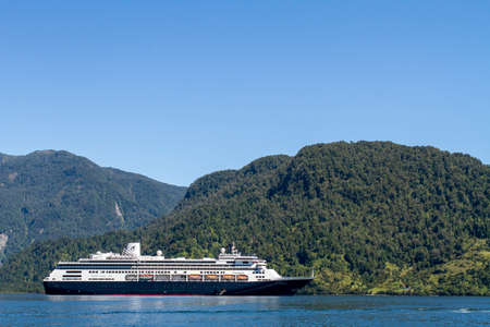 Cruise Ship - MS Zaandam Holland America Line - In Puerto Chacabuco - South America - Patagonia - The Inside Passage Of The Chilean Fjordsのeditorial素材