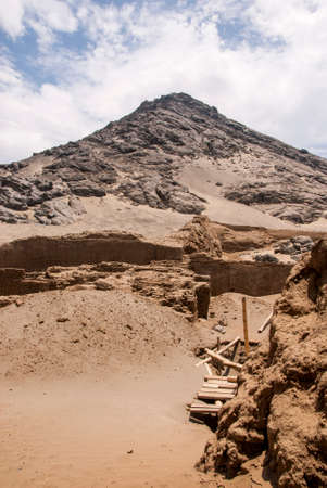 South America, Peru, Trujillo, Salaverry. Chan Chan, largest adobe city, 1000 year old capital of Chimu Kingdomの写真素材
