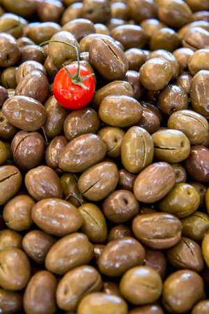 Green Fresh Olives in Food Market Cefalu - Sicily  - Italyの写真素材