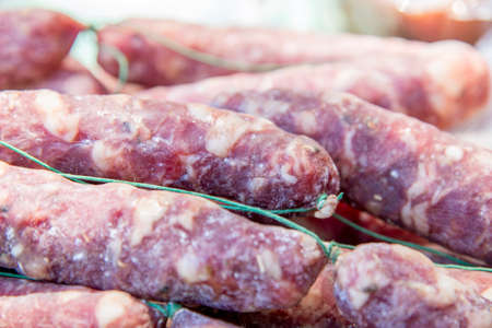 Spicy Italian salami sausage - Cefalu Food Market - Sicily, Italyの写真素材