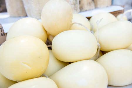 Provolone cheese and typical southern Italy in dairy - Caciocavallo cheese - Sicily, Italianの写真素材