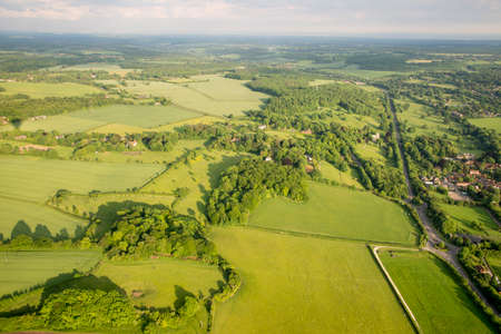 Aerial view of Buckinghamshire Landscape - United Kingdom - Hot air balloon aerial photographyの写真素材