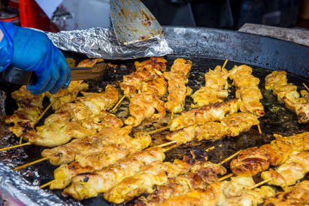 Sticky Asian Chicken Skewers - Food Street Market Reading, UK - June, 2018