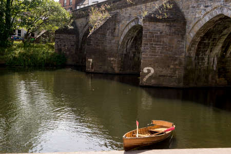 View of the Elvet Bridge across the River Wear in the city of Durham in north east England - United Kingdomのeditorial素材