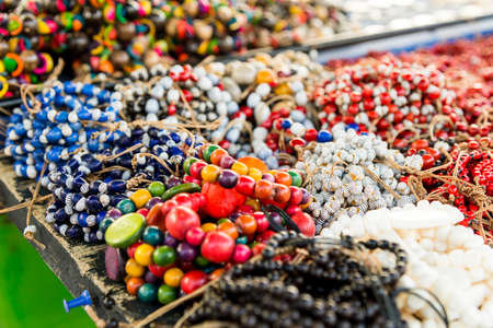 Typical Cuban souvenir: seed jewelry. Popular in Cuban accounts, organic jewelry made from Caribbean seeds.の写真素材